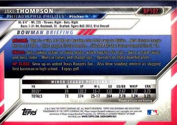 2016 Bowman - Prospects #BP107 Jake Thompson Back