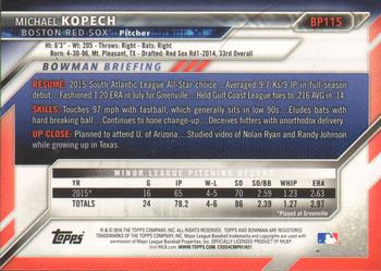 2016 Bowman - Prospects #BP115 Michael Kopech Back