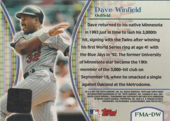 2001 Finest - Moments Refractors Autograph #FMADW Dave Winfield  Back