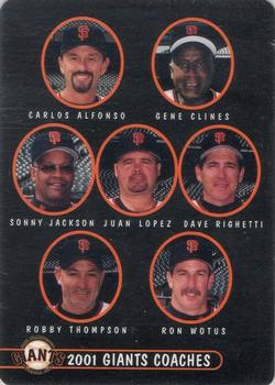 2001 Keebler San Francisco Giants #28 Coaches (Carlos Alfonso / Gene Clines / Sonny Jackson / Juan Lopez / Dave Righetti / Robby Thompson / Ron Wotus) Front