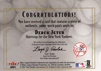 2001 Fleer Authority - Diamond Cuts Memorabilia #NNO Derek Jeter Back