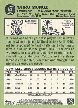 2016 Topps Heritage Minor League #53 Yairo Munoz Back