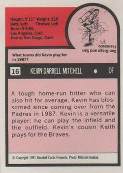 1991 Baseball Cards Presents Superstar and Rookie Special Repli-Cards #16 Kevin Mitchell Back