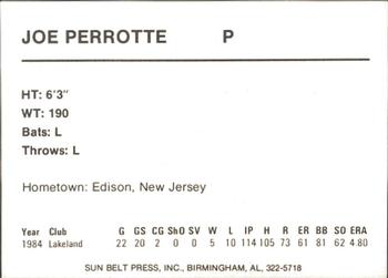 1985 Sun Belt Press Birmingham Barons #NNO Joe Perrotte Back
