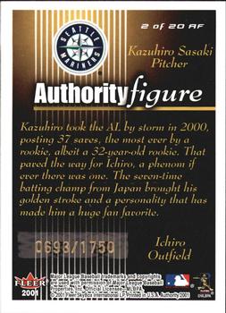 2001 Fleer Authority - Authority Figure #2 AF Kazuhiro Sasaki / Ichiro Back