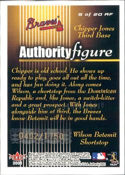 2001 Fleer Authority - Authority Figure #5 AF Chipper Jones / Wilson Betemit  Back