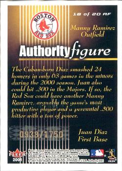 2001 Fleer Authority - Authority Figure #18 AF Manny Ramirez / Juan Diaz  Back