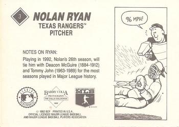 1992 Barry Colla Nolan Ryan #3 Nolan Ryan Back