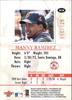 2001 Fleer Authority - Prominence #53 Manny Ramirez  Back