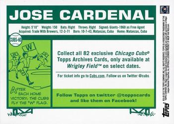 2013 Topps Archives Chicago Cubs Season Ticket Holder #CUBS-60 Jose Cardenal Back