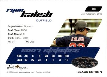 2008 Just Autographs - Black #38 Ryan Kalish Back