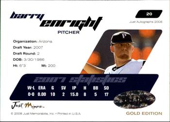 2008 Just Autographs - Gold #20 Barry Enright Back