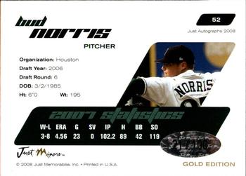 2008 Just Autographs - Gold #52 Bud Norris Back