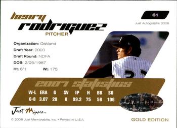 2008 Just Autographs - Gold #61 Henry Rodriguez Back