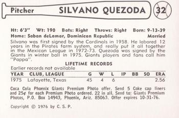 1976 Cramer Phoenix Giants #NNO Silvano Quezada Back