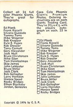 1976 Cramer Phoenix Giants #NNO Harry Jordan /  Tommy Gonzalez Back