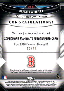 2016 Bowman - Sophomore Standouts Autographs #SSA-BS Blake Swihart Back