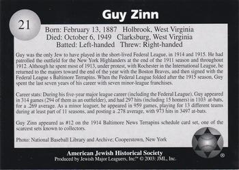 2003 Jewish Major Leaguers #21 Guy Zinn Back
