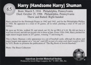 2003 Jewish Major Leaguers #65 Harry Shuman Back