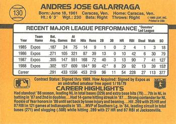 1989 Donruss #130 Andres Galarraga Back