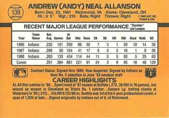 1989 Donruss #138 Andy Allanson Back