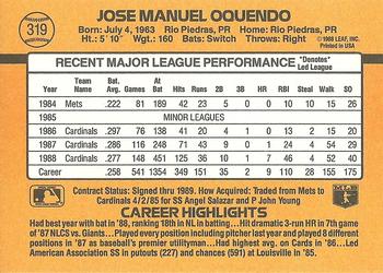 1989 Donruss #319 Jose Oquendo Back