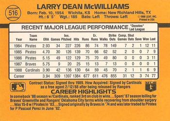 1989 Donruss #516 Larry McWilliams Back