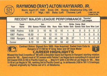 1989 Donruss #521 Ray Hayward Back