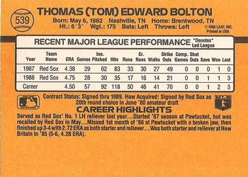 1989 Donruss #539 Tom Bolton Back