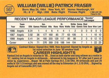 1989 Donruss #567 Willie Fraser Back