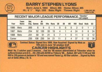 1989 Donruss #572 Barry Lyons Back