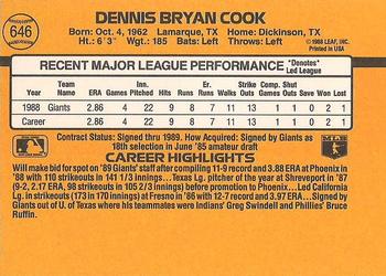 1989 Donruss #646 Dennis Cook Back