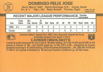 1989 Donruss #38 Felix Jose Back