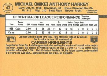 1989 Donruss #43 Mike Harkey Back