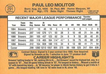 1989 Donruss #291 Paul Molitor Back