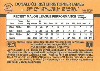 1989 Donruss #312 Chris James Back