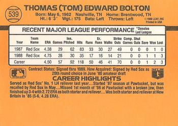 1989 Donruss #539 Tom Bolton Back