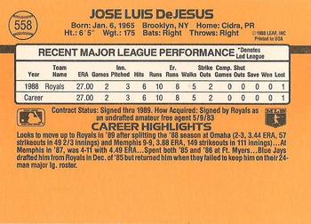 1989 Donruss #558 Jose DeJesus Back