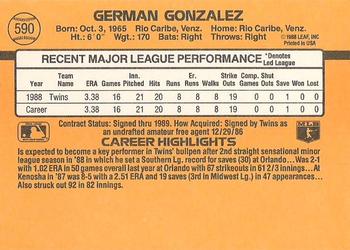 1989 Donruss #590 German Gonzalez Back