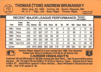 1989 Donruss #112 Tom Brunansky Back