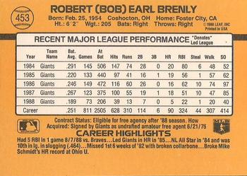 1989 Donruss #453 Bob Brenly Back