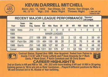 1989 Donruss #485 Kevin Mitchell Back