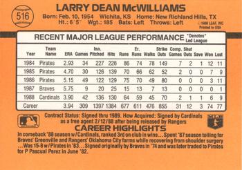 1989 Donruss #516 Larry McWilliams Back