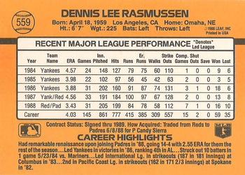 1989 Donruss #559 Dennis Rasmussen Back