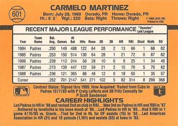 1989 Donruss #601 Carmelo Martinez Back