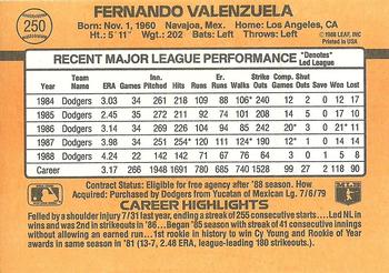 1989 Donruss #250 Fernando Valenzuela Back