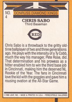1989 Donruss #4 Chris Sabo Back