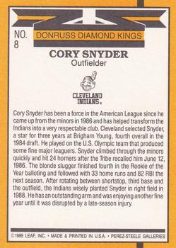 1989 Donruss #8 Cory Snyder Back