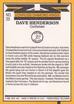1989 Donruss #20 Dave Henderson Back