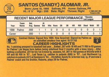 1989 Donruss #28 Sandy Alomar Jr. Back